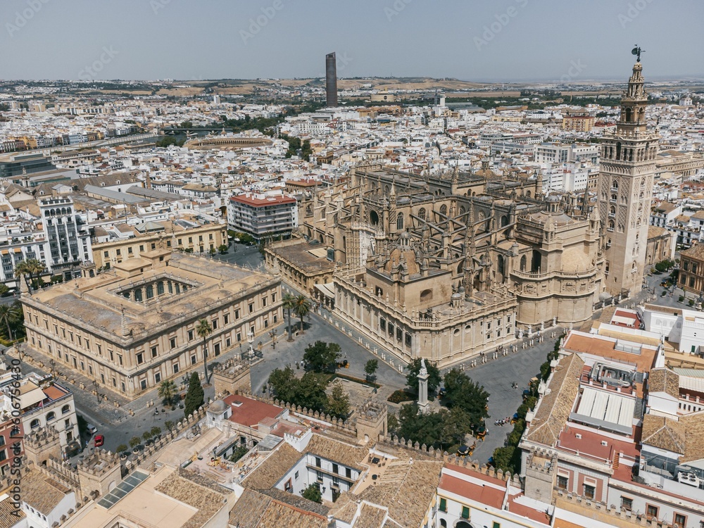 Aerial view of the Cathedral de Sevilla in Spain