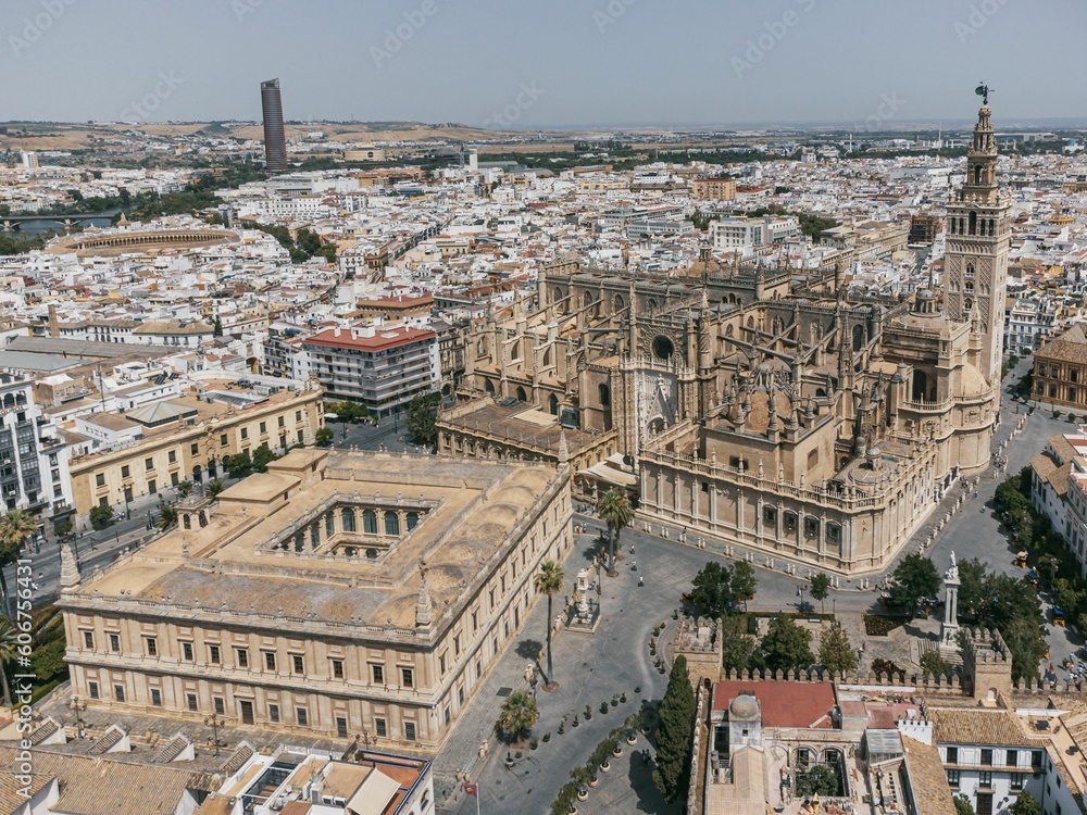 Aerial view of the Cathedral de Sevilla in Spain