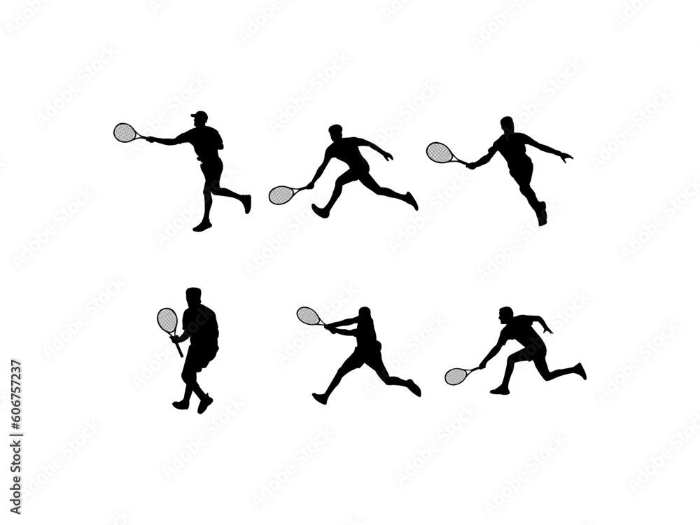 Tennis player silhouette. Vector illustration. Male tennis player smashing ball silhouette vector. Silhouette of male tennis player, sports , athlete in action. Tennis player silhouette. Vector illustration. Male tennis player smashing ball silhouette vector. Silhouette of male tennis player, sports , athlete in action.