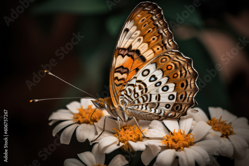 Butterfly on green leaves and Flowers. Insect Animal.