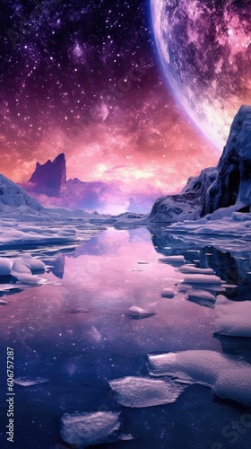 landscape in water and ice with milky way Generative Ai
