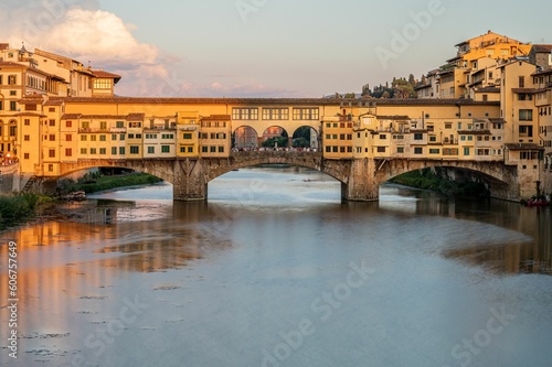 Beautiful view of the Old Bridge (Ponte Vecchio) over the Arno River in Florence, Italy