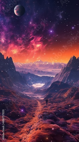 wallpapers of the mountains and planets Generative Ai