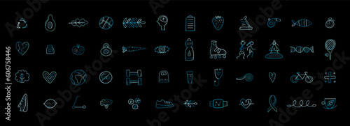 World health day. 48 icons design set for healty lifestyle. Vector illustration