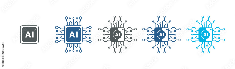 Artificial intelligence AI processor chip icon.AI Processor circuit vector set.Mini AI CPU icon in flat style thin line icon collection on white background.Vector illustration. Artificial intelligence AI processor chip icon.AI Processor circuit vector set.Mini AI CPU icon in flat style thin line icon collection on white background.Vector illustration.