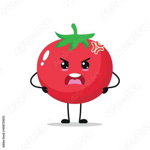 Cute Angry Fuming Tomato Vegetable Vector Illustration