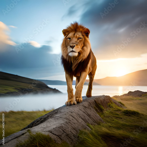 portrait of a lion  photo of a lion isolated on a beautiful background Ai Generated