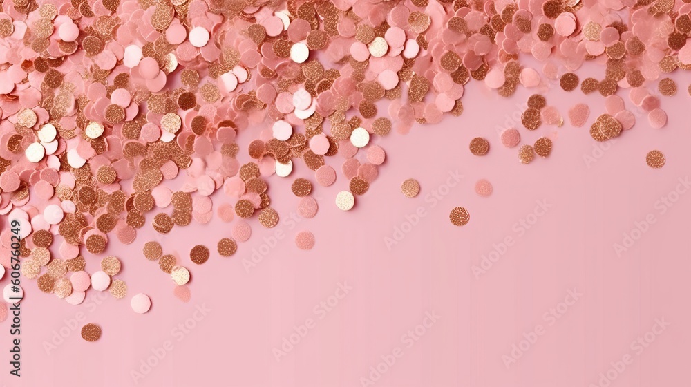 Golden pink sparkles on pink background. Light pink minimalistic festive glamorous background with scattered metal glitter in delicate pastel colors Golden pink sparkles on pink background. Light pink minimalistic festive glamorous background with scattered metal glitter in delicate pastel colors