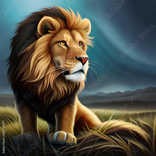 portrait of a lion  photo of a lion isolated on a beautiful background Ai Generated