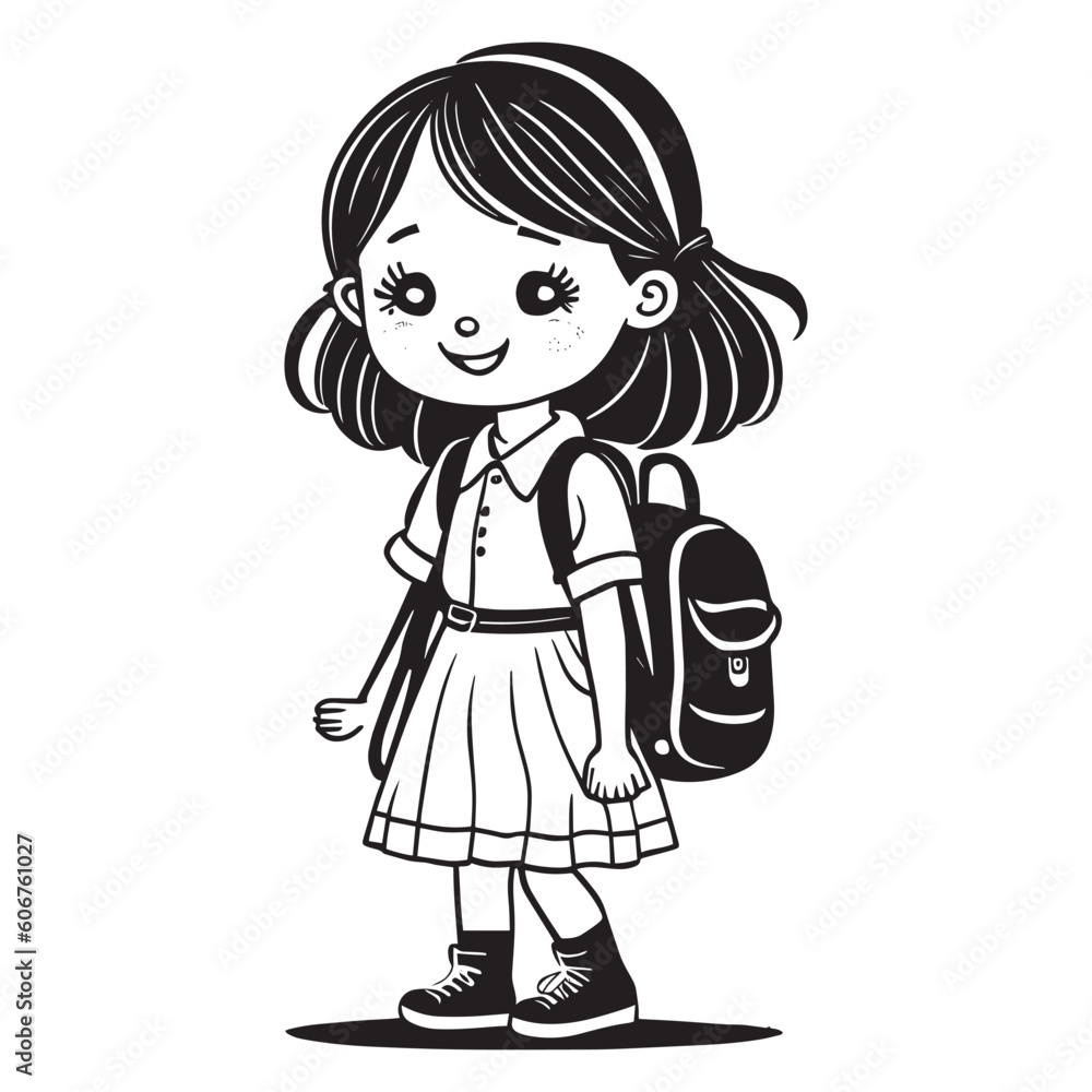 A Child Going to School Vector Clipart Illustration, Black and white silhouette child going to school. A Child Going to School Vector Clipart Illustration, Black and white silhouette child going to school.