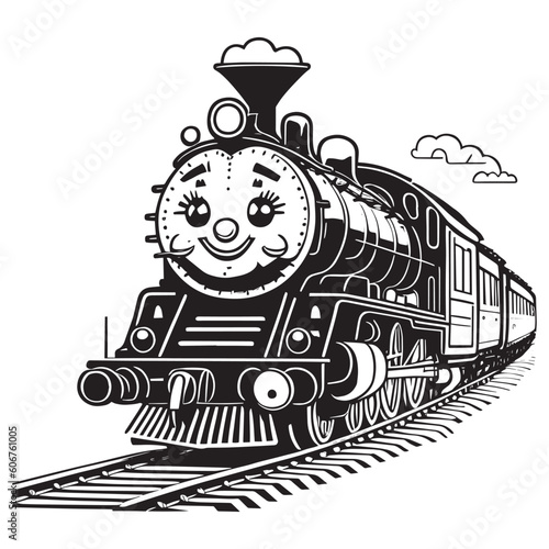a funny train vector silhouette black and white.