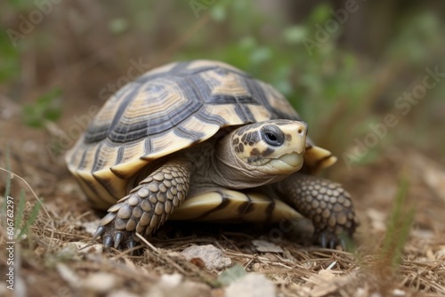 Spur thighted turtle Testudo graeca in natural habitat, Generative ai