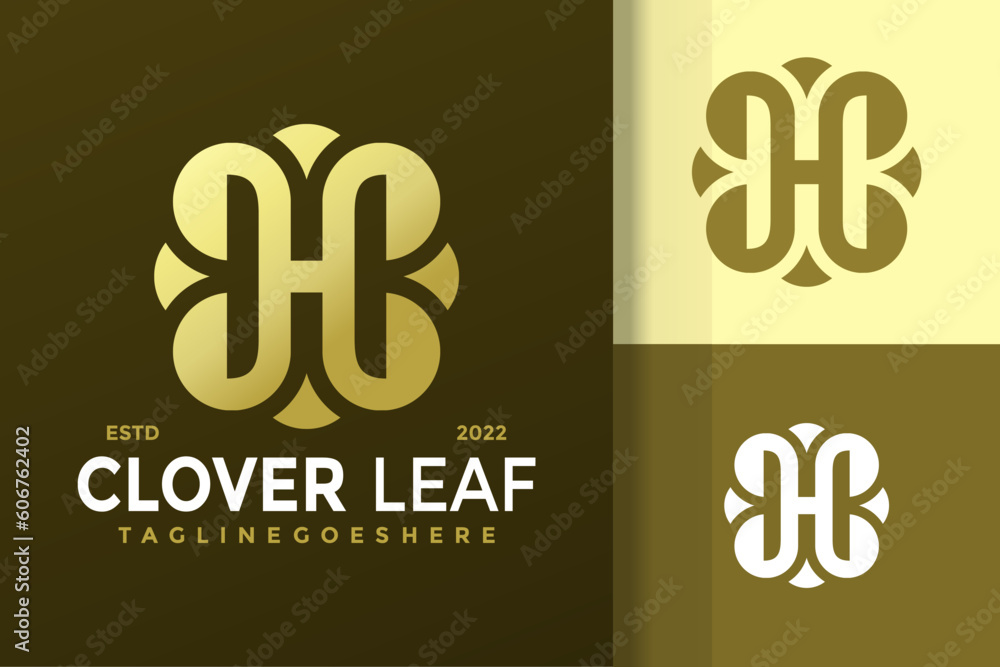 Obraz na plátně Vector illustration of the golden letter h and clover logo design template