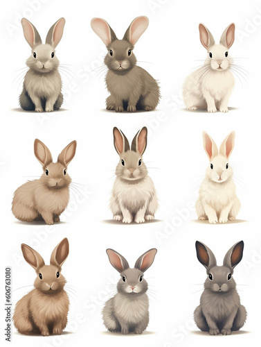 bunny rabbit vector illustration white background set. generative ai illustration
