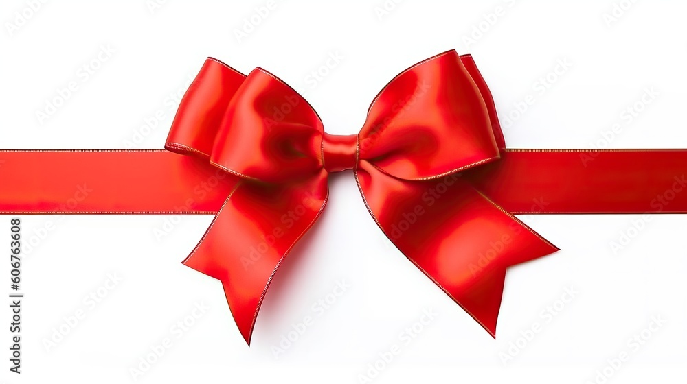 Red beautiful satin ribbon with a bow isolated on a white background