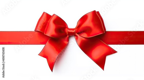 Red beautiful satin ribbon with a bow isolated on a white background