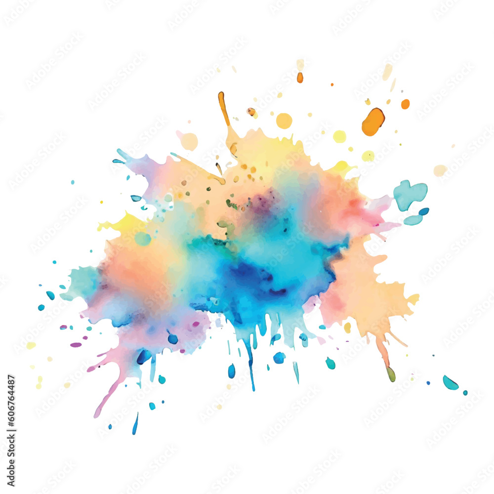 Abstract ink splash background, watercolor colorful paint splatter brush design