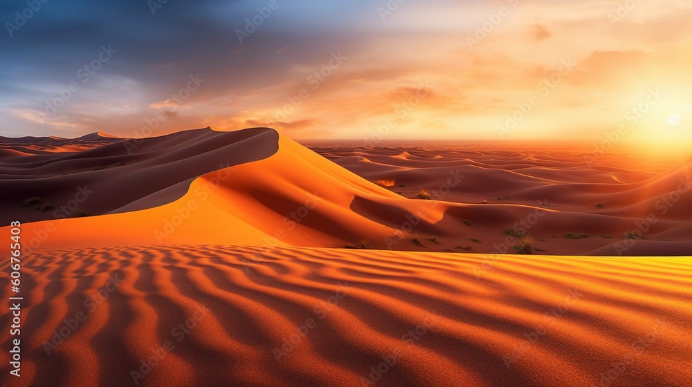 desert dunes as a background at sunset - obrazy, fototapety, plakaty 