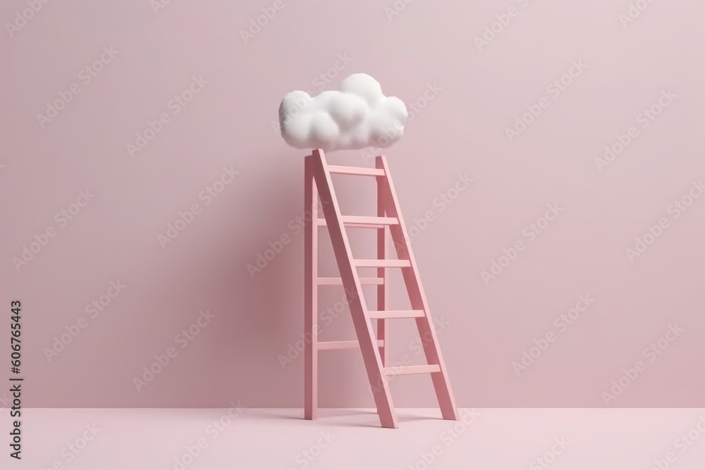 Step ladder leading to clouds, growth concept, Generative ai Step ladder leading to clouds, growth concept, Generative ai
