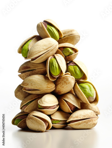heap of pistachios on white background. AI generative