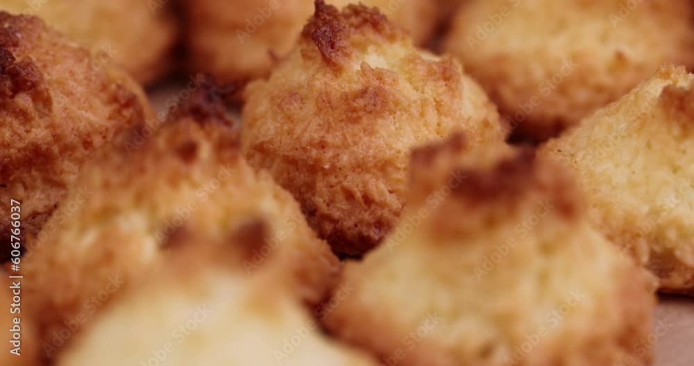 Small homemade coconut cookies made using coconut chips, homemade cookies close up Small homemade coconut cookies made using coconut chips, homemade cookies close up
