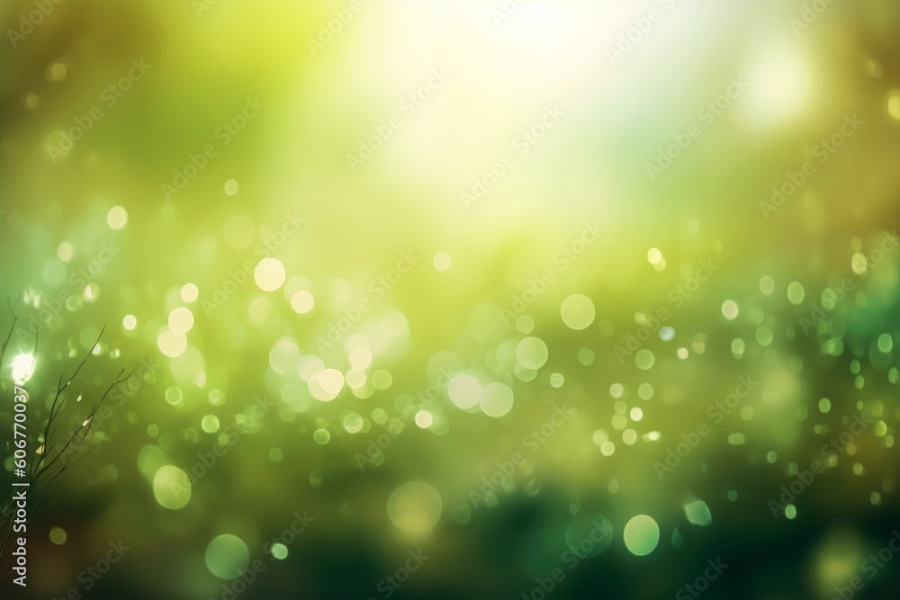 Fototapeta premium Spring background abstract banner green blurred bokeh, Generative ai