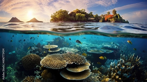 Thriving Coral Reef in Clear Ocean Waters