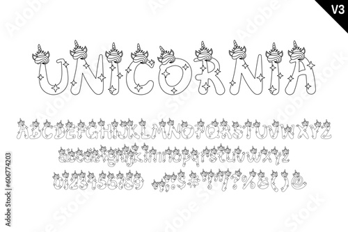 Handcrafted Unicornia Letters. Color Creative Art Typographic Design