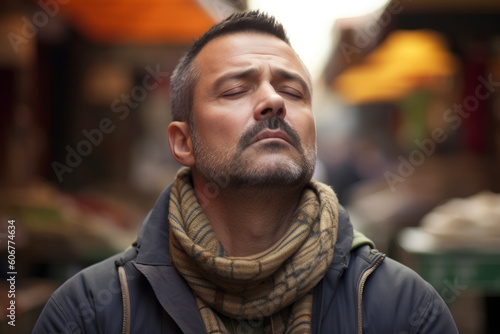 Portrait of a handsome young man at the market in Paris, France