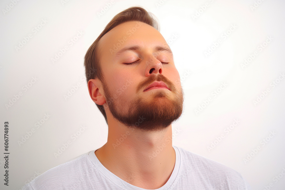 Fototapeta premium Portrait of a young man with a beard on a white background