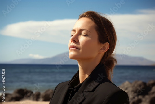 Portrait of a young beautiful woman on the beach in Tenerife