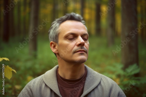 Portrait of a handsome middle-aged man in the autumn forest
