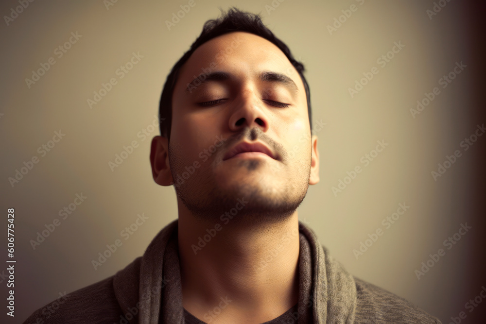Handsome young man with closed eyes on a gray background. Handsome young man with closed eyes on a gray background.