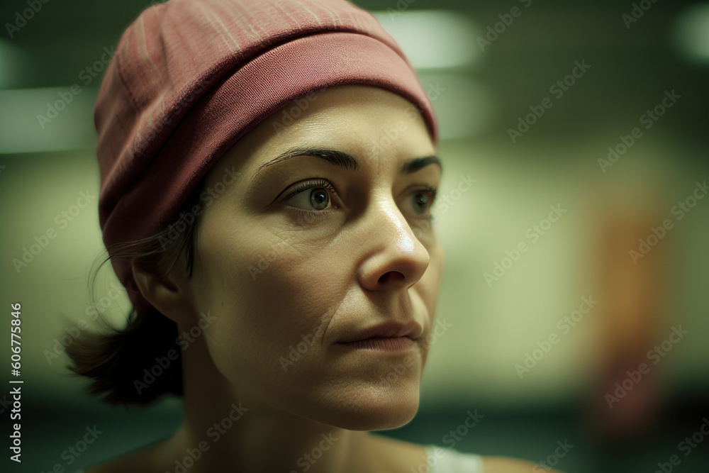 Portrait of a beautiful woman in a headscarf and cap Portrait of a beautiful woman in a headscarf and cap