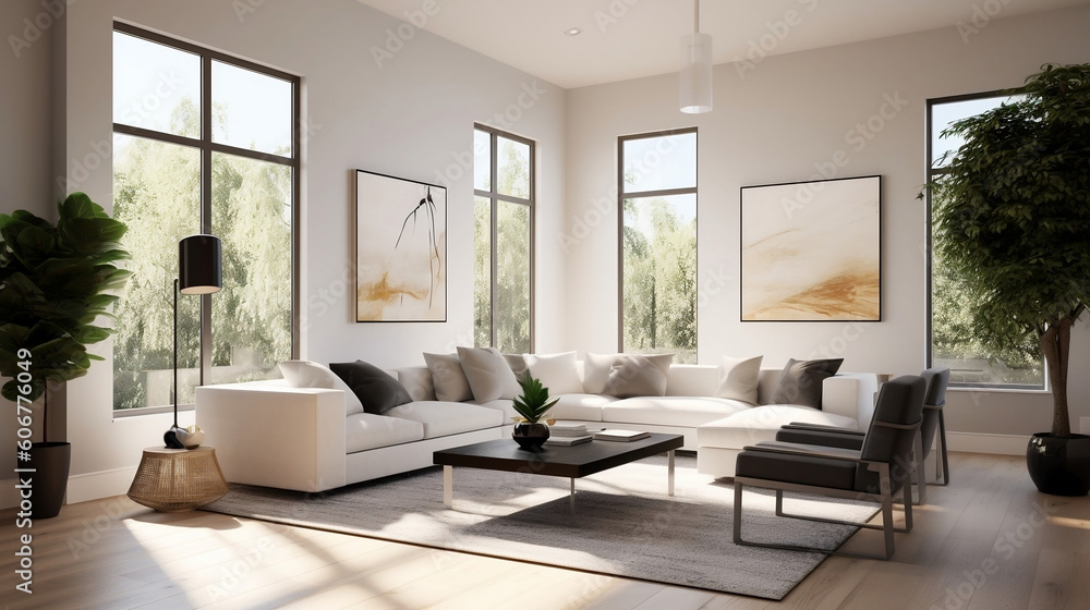 modern living room featuring clean lines and a minimalist color palette with pops of greenery modern living room featuring clean lines and a minimalist color palette with pops of greenery