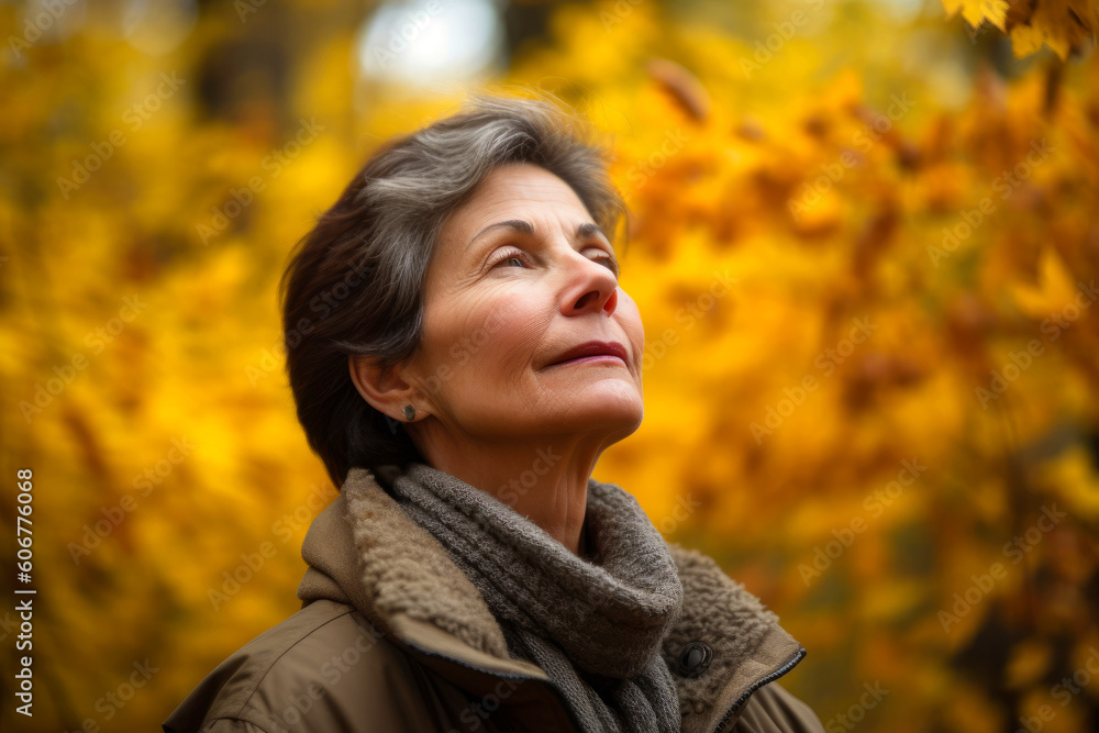 Portrait of a beautiful mature woman in the autumn park. Selective focus. Portrait of a beautiful mature woman in the autumn park. Selective focus.