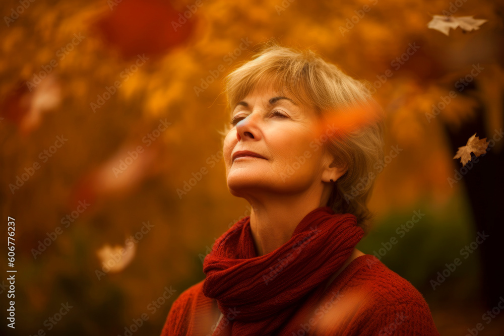 Portrait of a senior woman in the autumn park on a sunny day Portrait of a senior woman in the autumn park on a sunny day