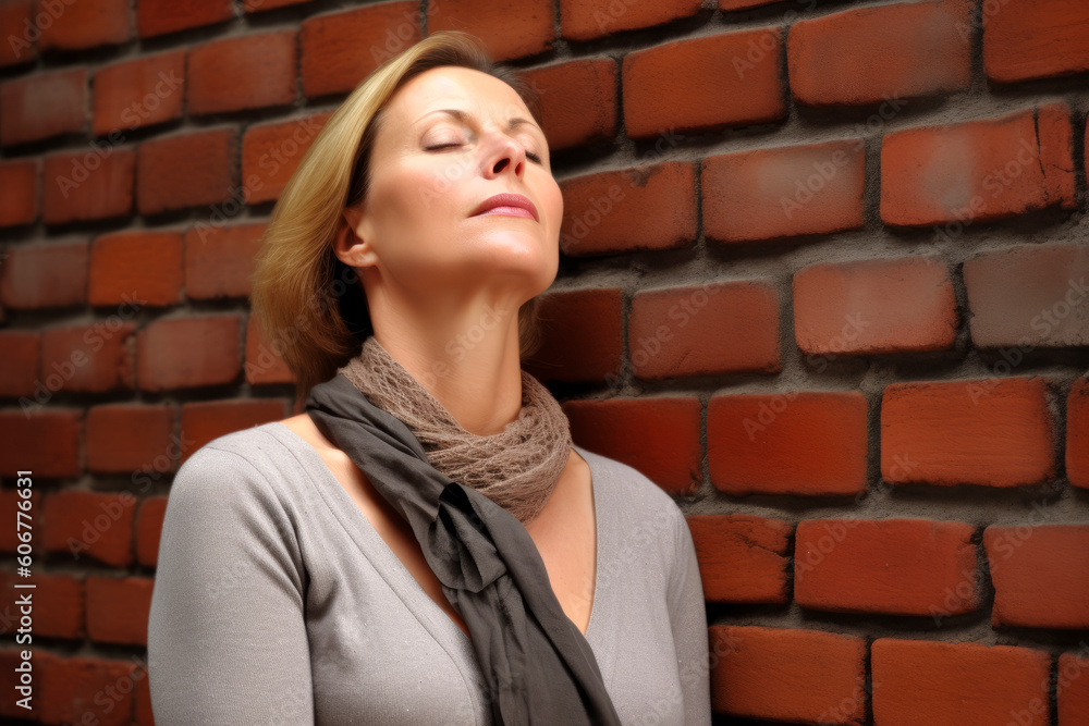 Portrait of a beautiful blond woman on a brick wall background. Portrait of a beautiful blond woman on a brick wall background.