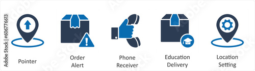 A set of 5 Business icons as pointer, order alert, phone receiver