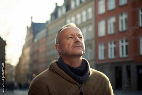 Portrait of a middle-aged man in the city center.