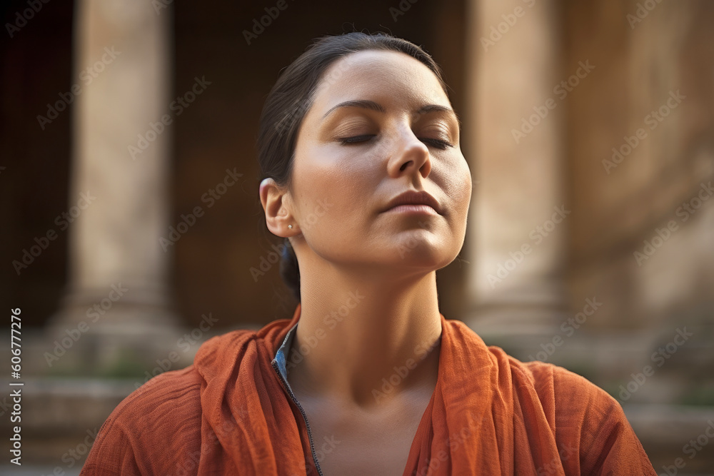 Portrait of a beautiful young woman with closed eyes, looking away Portrait of a beautiful young woman with closed eyes, looking away
