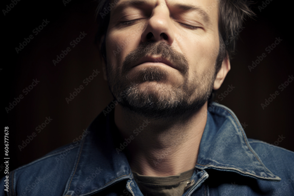 portrait of a man with a beard and mustache in a denim jacket portrait of a man with a beard and mustache in a denim jacket