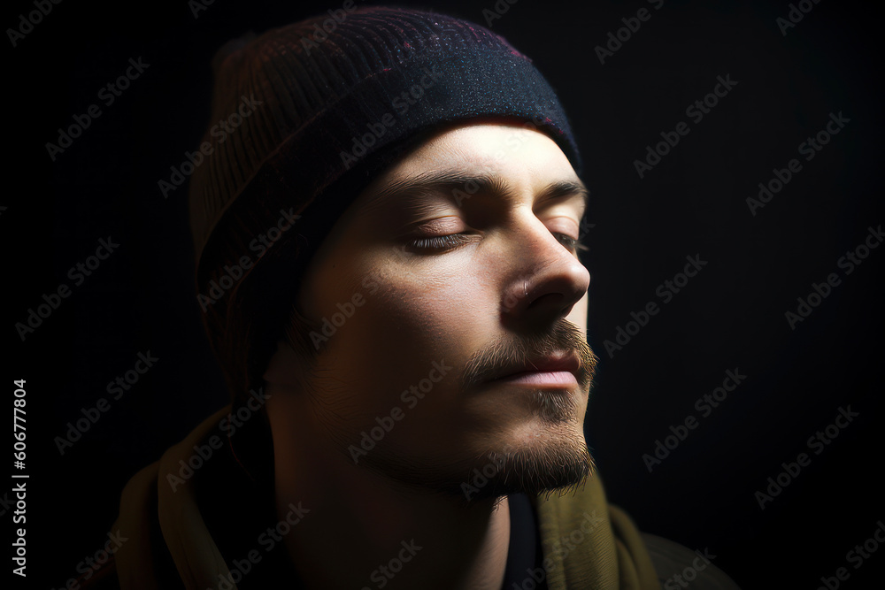 Portrait of a young man in a hat on a black background Portrait of a young man in a hat on a black background