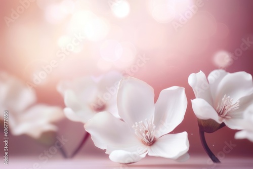 Soft pink abstract background with white flowers, Generative ai © Marius