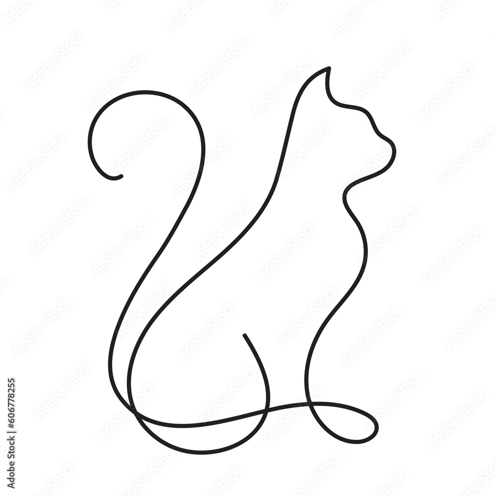 Сat one line, black line on white background Сat one line, black line on white background
