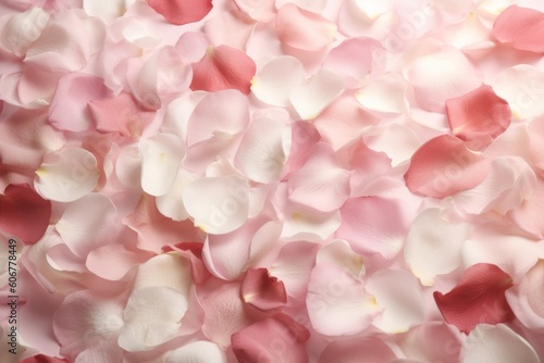 Soft pink and white abstract background with rose petals, Generative ai