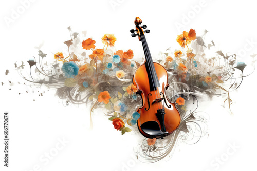 Violin and floral background photo