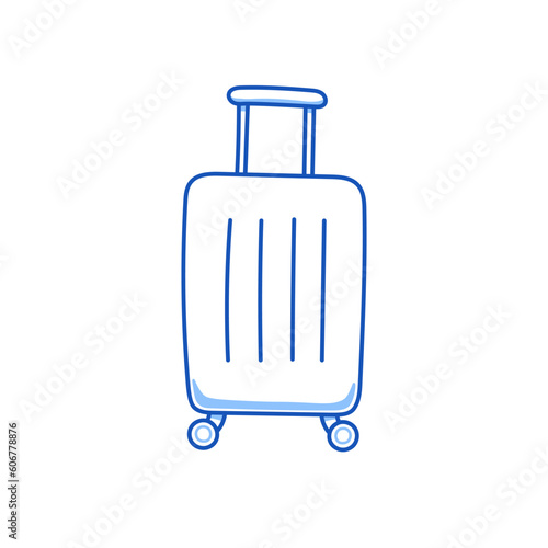 Luggage suitcase doodle. Hand drawn sketch doodle style luggage suitcase. Blue pen line stroke isolated element. Travel, trip concept. Vector illustration.