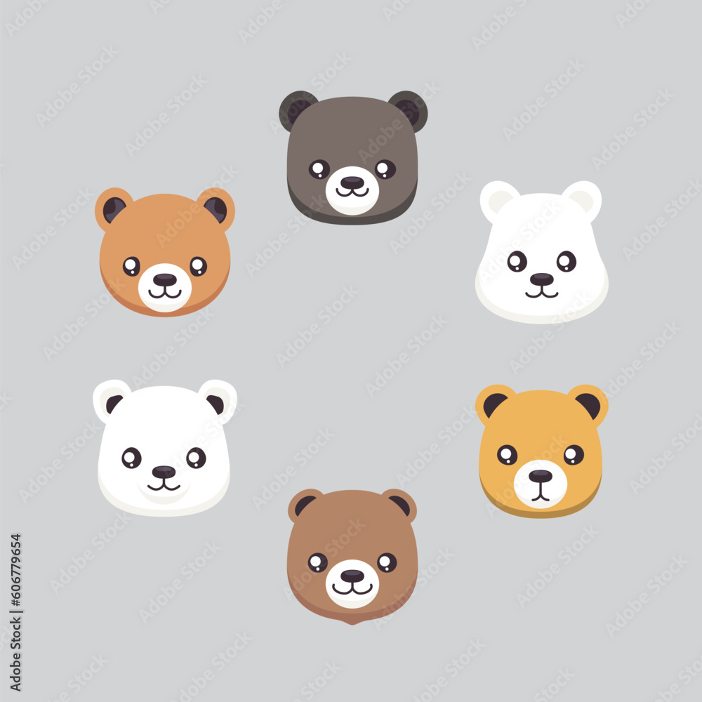 Cute bear cartoon set