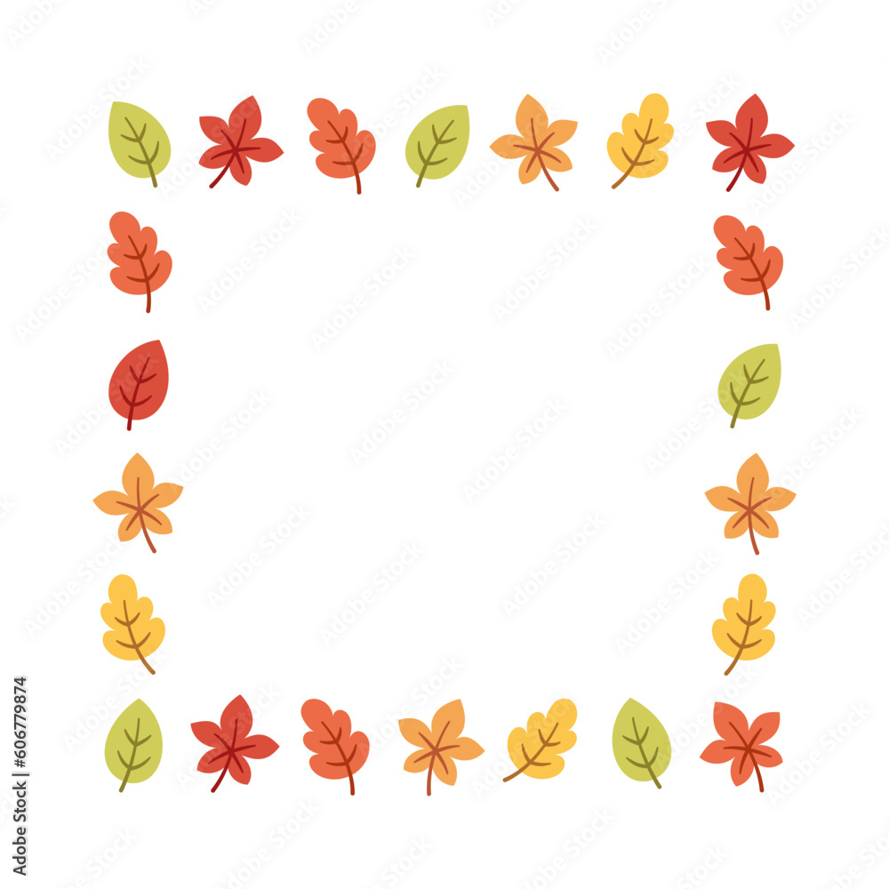 Autumn square frame with seasonal leaves on a white background. Modern vector illustration. Halloween, Thanksgiving border template. Autumn square frame with seasonal leaves on a white background. Modern vector illustration. Halloween, Thanksgiving border template.